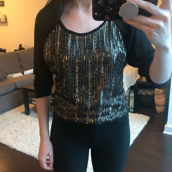 Express Black and Gold Sequin Top - Picture 1 of 1